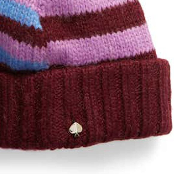 kate spade Heritage Stripe Beanie Plush Pom Snow Hat - Picture 3 of 5